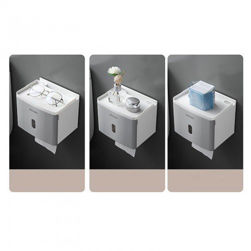 Tissue Box with Shelf Paper Towel Dispenser Wall Mounted Adhesive Roll Paper Holder Dispenser Bathroom Toilet Tissue Dispenser Home Kitchen Paper Towel Dispenser